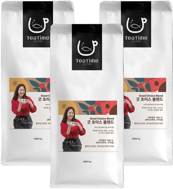 티타임커피 굿초이스 블렌드 원두커피, 1kg, 3개, 홀빈(분쇄안함)