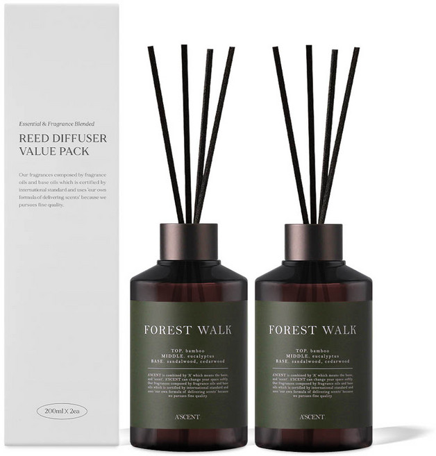 에이센트 퍼퓸드 디퓨저, 포레스트워크, 200ml, 2개