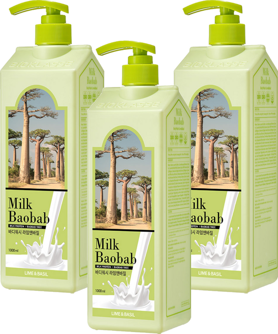 밀크바오밥 바디워시 라임앤바질, 1L, 3개