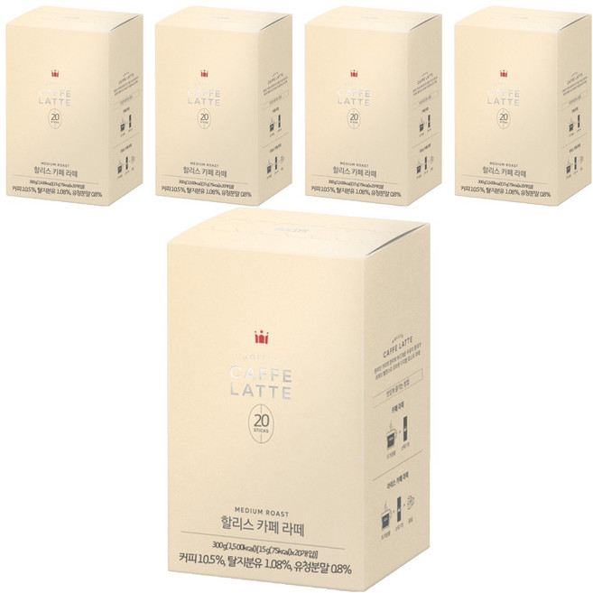 HOLLYS 咖啡拿鐵沖泡粉隨身包, 15g, 20條, 5盒