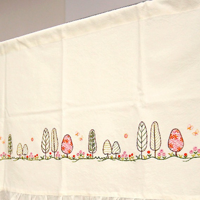 우리앤데코 팜트리 자수 레이스 바란스커튼