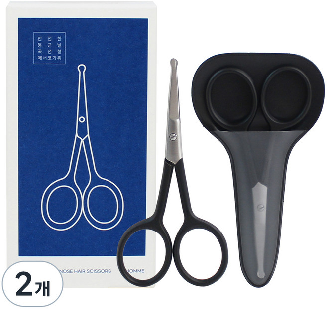 젠툴맨 안전한 둥근날 곡선형 매너 코가위, 2개, 블랙