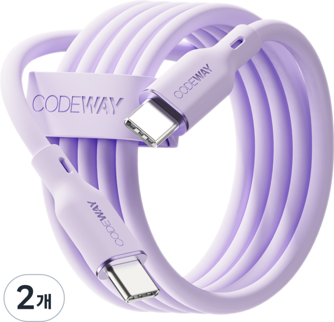 코드웨이 팔레트 C타입-C타입 초고속 충전 케이블 PD 100W, 0.6m, 라벤더 퍼플, 2개