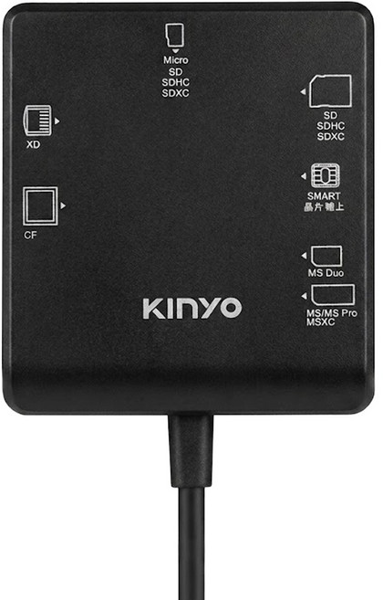 Kinyo 多合一晶片讀卡機 60 x 14.5 x 70mm 線長1.2m 83g, KCR-6254, 黑色, 1個