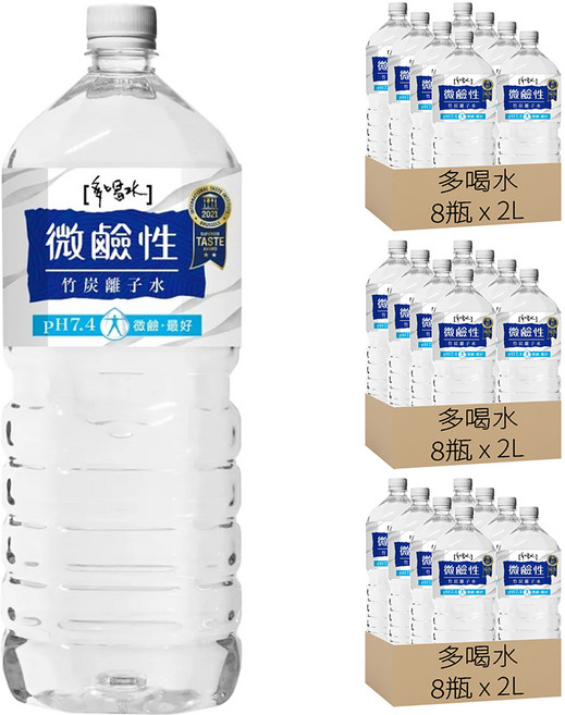 多喝水 微鹼性竹炭離子水, 2L, 24瓶