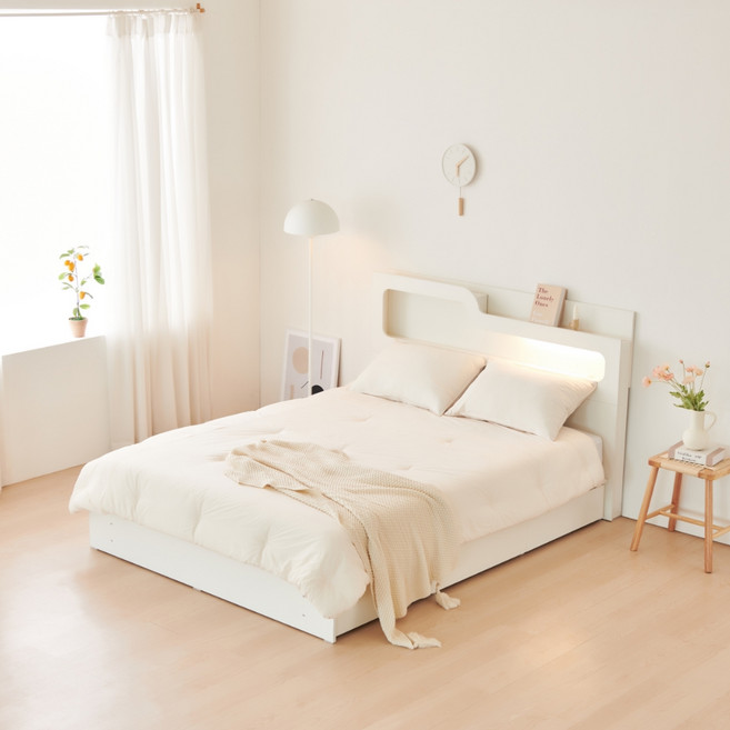 동서가구 소프 인싸 LED 수납침대 프레임 + 본넬양면 매트리스 세트 방문설치, 화이트