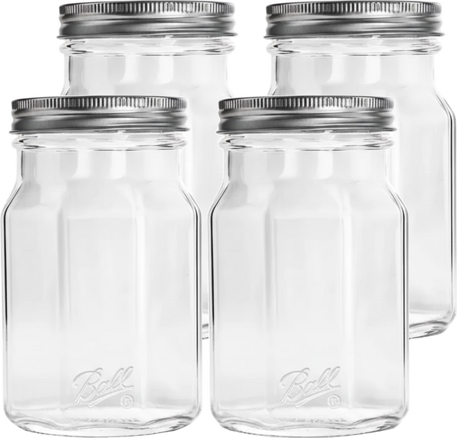 Ball 玻璃梅森罐 窄口鑽石罐 4入 美國製造, 473ml, 1組