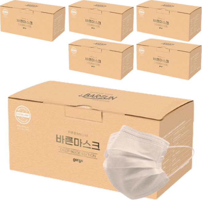 고르고 바른 마스크 대형 성인용, 50매입, 6개, 진베이지