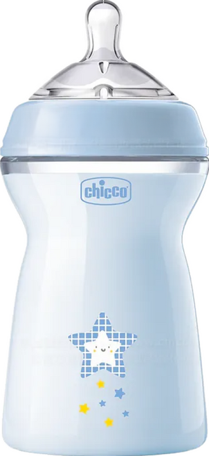 chicco 天然母感2倍防脹PP奶瓶三孔 快速流量, 藍色, 330ml, 1個