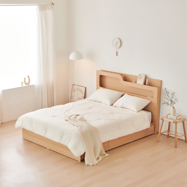 동서가구 소프 인싸 LED 수납침대 프레임 + 본넬양면 매트리스 세트 방문설치, 메이플