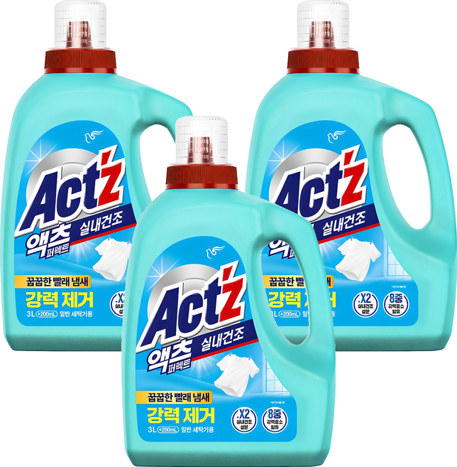 액츠 퍼펙트 실내건조 액상세제 본품, 3.2L, 3개