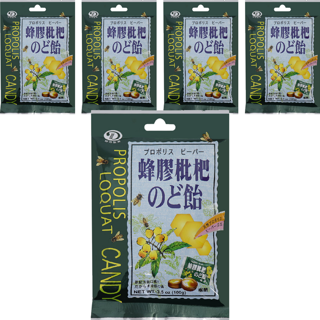 綠得製菓 蜂膠枇杷喉糖, 100g, 5盒