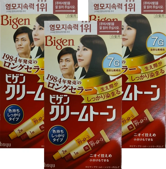 비겐 크림톤 염색제 40g, 7G자연흑갈색, 3개 - 쿠팡