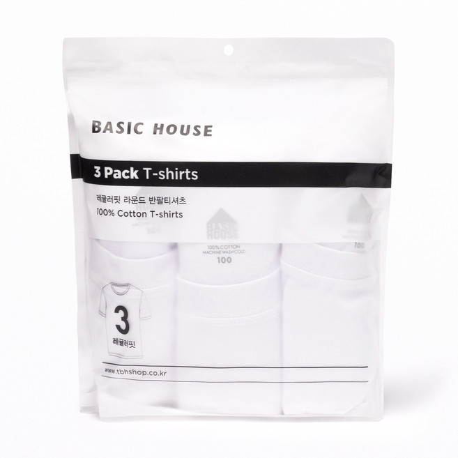베이직하우스 남녀공용 통기성 순면라운드 30수 반팔티 오리지널팩 3p HATS0101