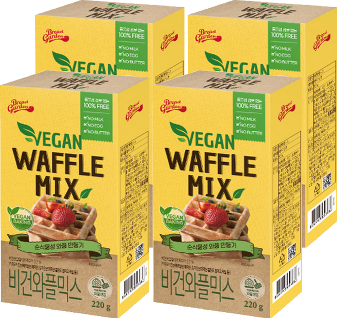 브레드가든 비건 와플믹스 홈베이킹, 220g, 4개