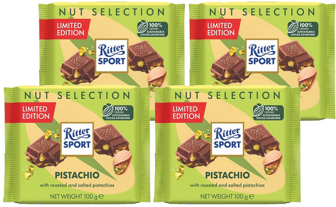 Ritter Sport 開心果巧克力, 100g, 4個
