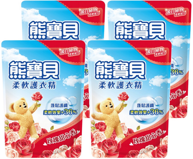 Snuggle 熊寶貝 衣物柔軟精 補充包 玫瑰甜心香, 1.84L, 4包