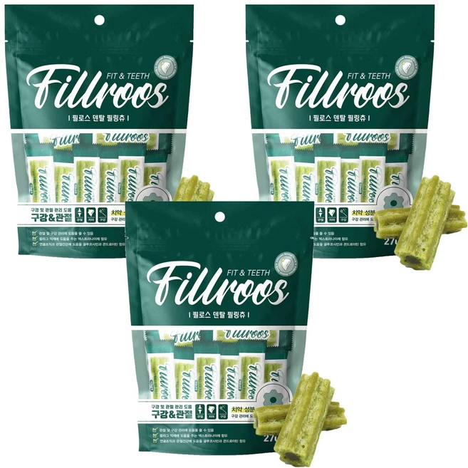 필로스 강아지 필링츄 덴탈껌, 구강 + 관절건강, 270g, 3개 - 쿠팡