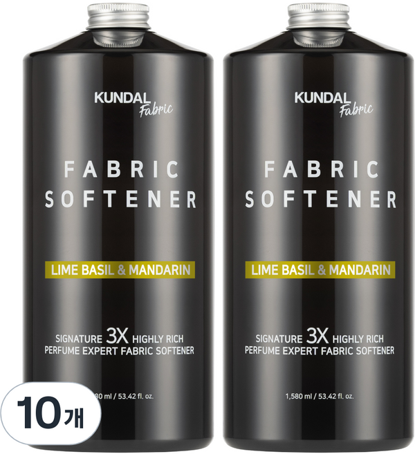 쿤달 시그니처 3X 초고농축 리치 퍼퓸 엑스퍼트 섬유유연제 아로마에디션 라임바질앤만다린향 본품, 1.58L, 10개