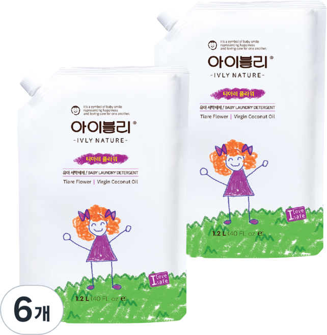 아이블리네이처 유아 세제 티아레 플라워향, 6개, 1.2L