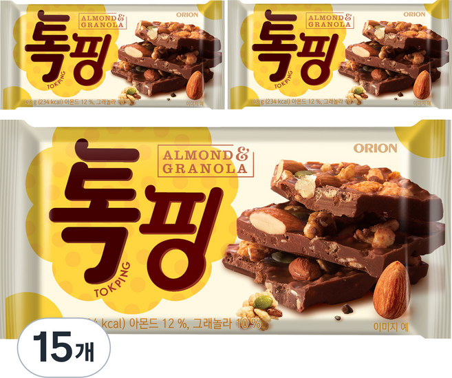 오리온 톡핑 아몬드 앤 그래놀라 초콜릿, 43g, 15개