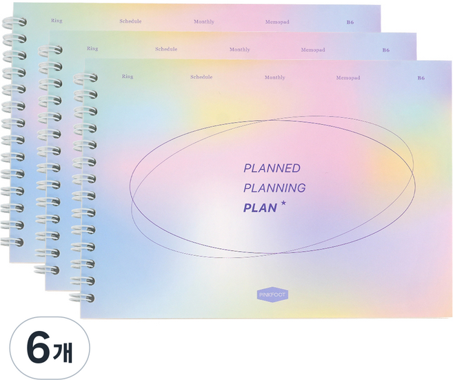 핑크풋 먼슬리 심플 월간 플래너, 혼합색상, 6개