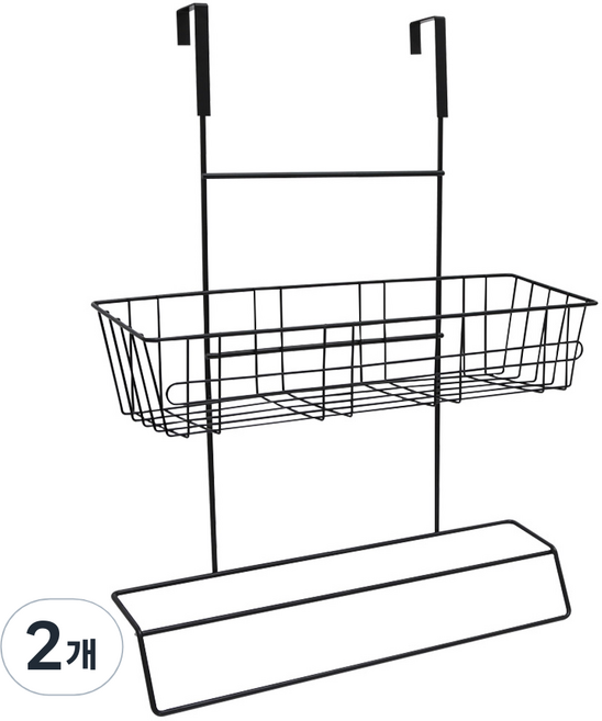 코시나 무타공 문걸이 수건선반 1단, 블랙, 2개