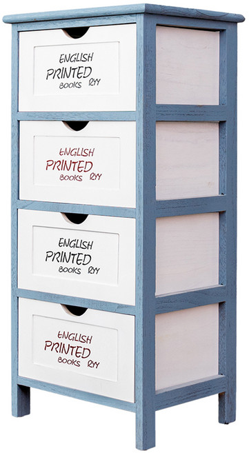 dayneeds 日需百備 麗莎地中海風實木四層抽屜櫃, 地中海風 藍色