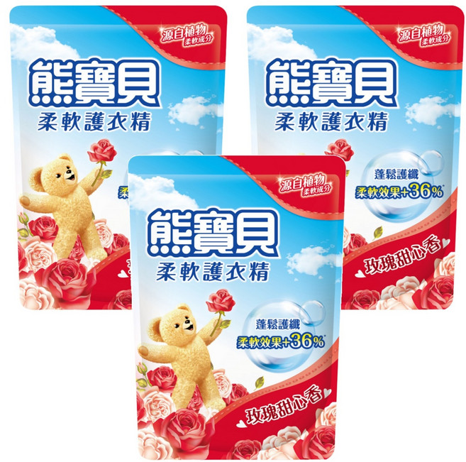 Snuggle 熊寶貝 衣物柔軟精 補充包 玫瑰甜心香, 1.84L, 3包