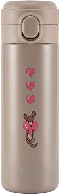 WOKY 沃廚 JOGUMAN meets WOKY 輕芯鈦瓷彈蓋保溫瓶 BRACHIO & WOODY, 450ml, 咖啡色, 1個