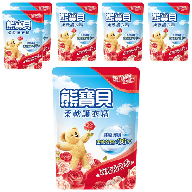 Snuggle 熊寶貝 衣物柔軟精 補充包 玫瑰甜心香, 1.84L, 6包