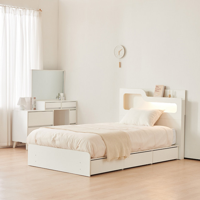 동서가구 소프 인싸 LED 수납침대 프레임 + 케미컬폼 매트리스 세트 방문설치, 화이트
