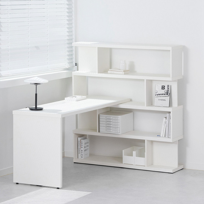 포더홈 퓨리 1600 책상 + 4단 책장 세트 방문설치, 화이트