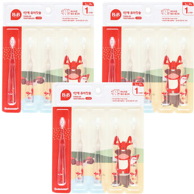 비앤비 뮤아 1단계 유아 칫솔, 투명, 5개입, 3개