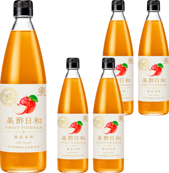 KONG YEN 工研 果酢日和 蘋果果酢, 590ml, 5瓶