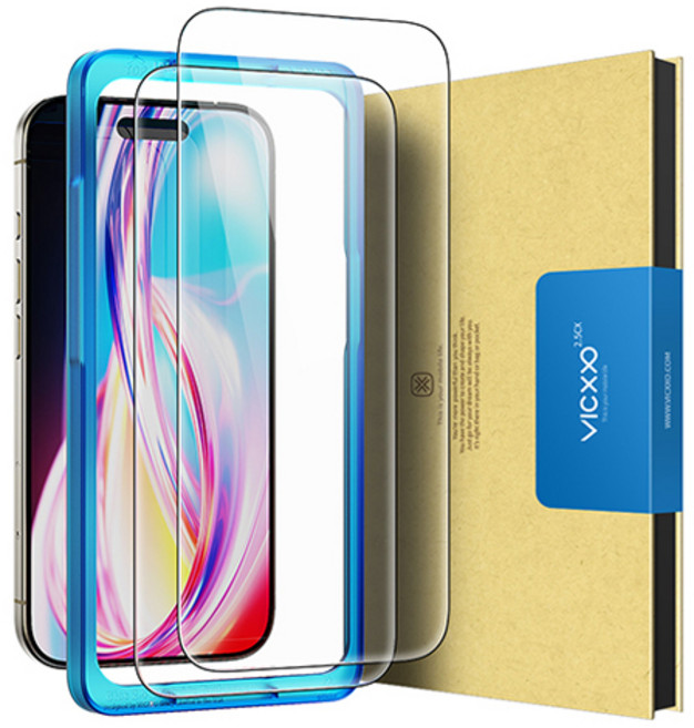 빅쏘 2.5CX 9H 부착가이드 아이폰 강화유리 휴대폰 액정보호필름 2매, 1세트