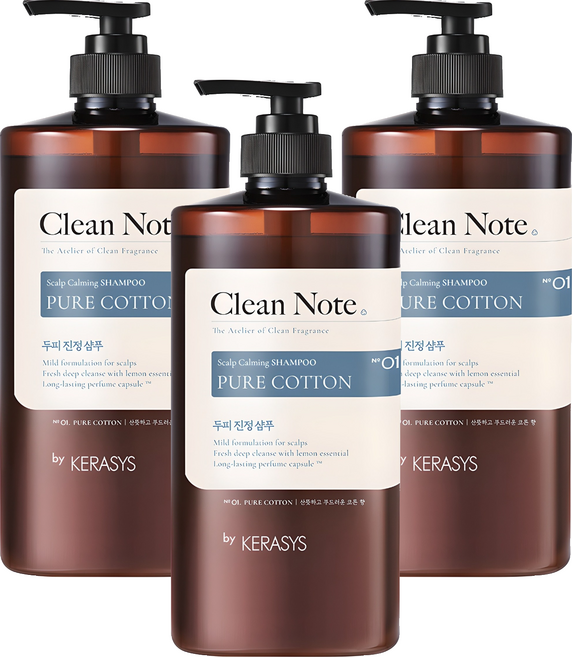 케라시스 클린노트 샴푸 퓨어 코튼향, 1L, 3개