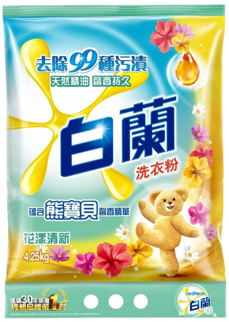 白蘭 蘊含熊寶貝 馨香精華洗衣粉 花漾清新, 4.25kg, 1包