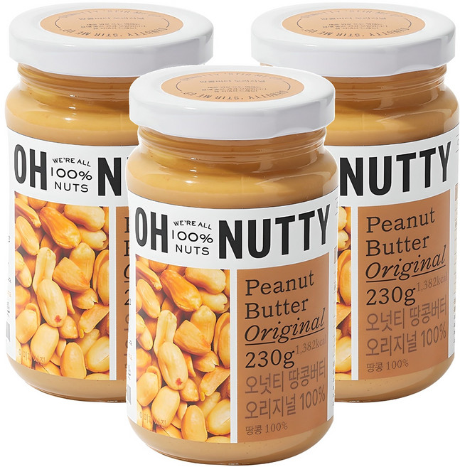 오넛티 100% 땅콩버터 오리지널, 230g, 3개