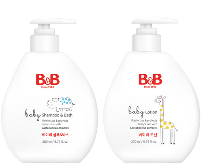비앤비 베이비 샴푸&바스 200ml + 로션 200ml, 1세트
