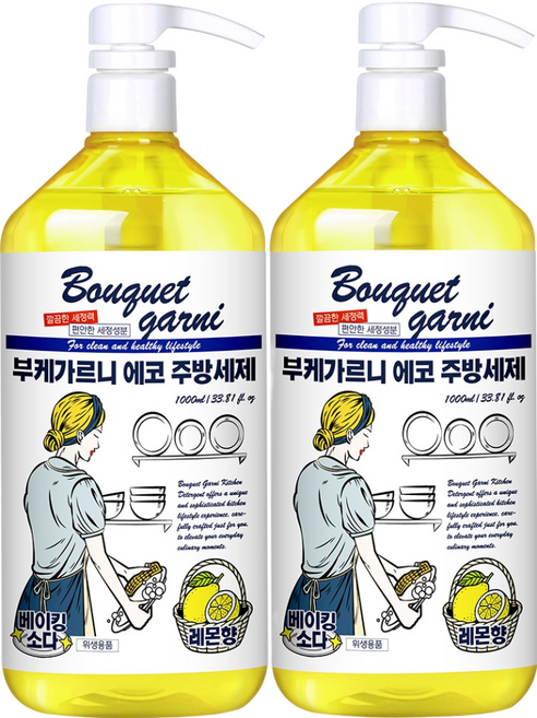 부케가르니 에코 주방세제 레몬향, 1L, 2개