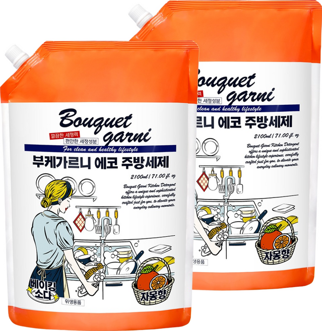 부케가르니 에코 주방세제 자몽향 리필, 2.1L, 2개