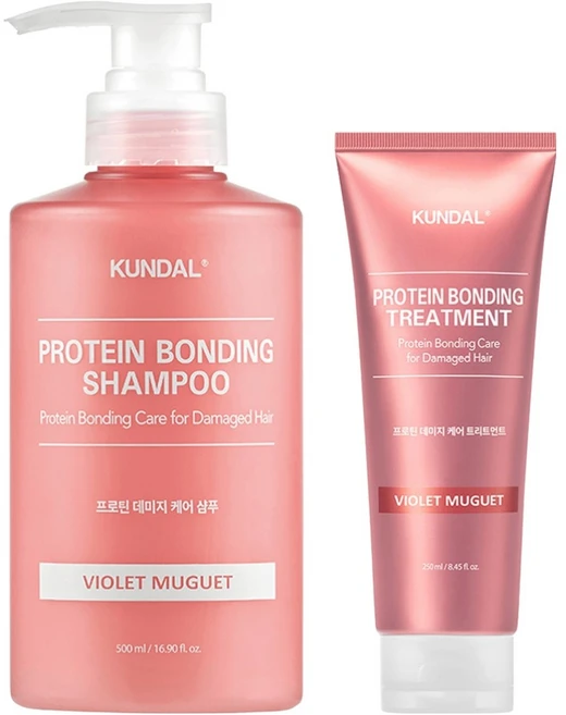 쿤달 프로틴 데미지 케어 샴푸 바이올렛뮤게향 500ml + 트리트먼트 250ml 세트, 1개 - 쿠팡