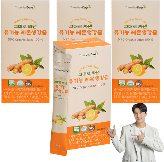 트리밀데이즈 그대로 짜낸 유기농 레몬생강즙 15p, 225g, 4개