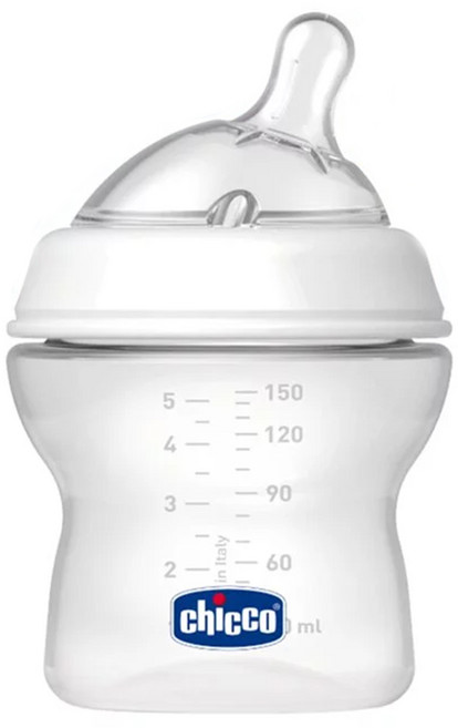 chicco 天然母感2倍防脹PP奶瓶小單孔 一般流量, 透明色, 150ml, 1個