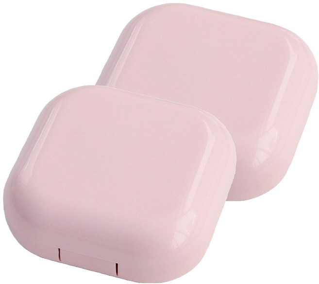 라피던트 파스텔 팩트 거울 케이스 + 렌즈통 + 집게 + 흡착봉 세트, 핑크, 2세트