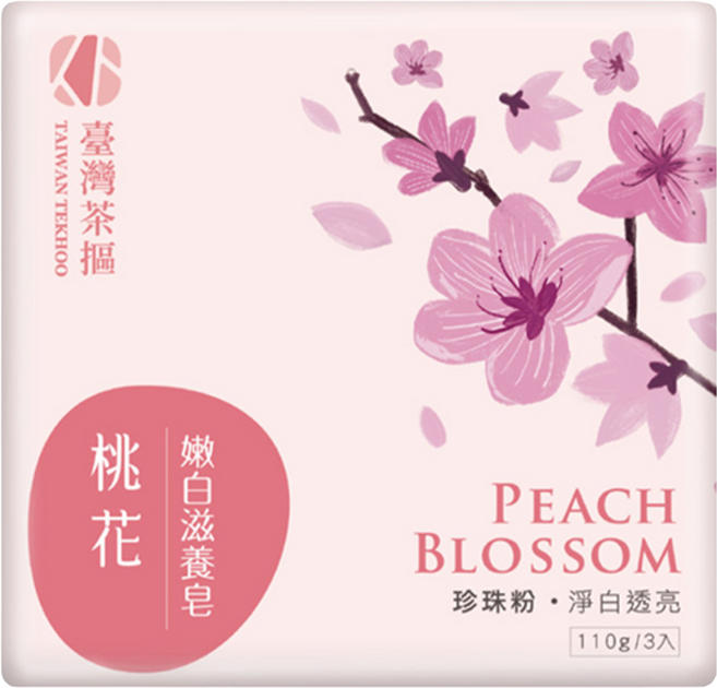 TAIWAN TEKHOO 臺灣茶摳 桃花嫩白滋潤皂, 3個, 110g