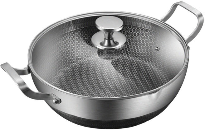 Q.M.P 鍋太后 316不鏽鋼蜂巢湯鍋 內外不沾鍋 雙耳帶玻璃蓋 附雙向導流口 30cm, 1個
