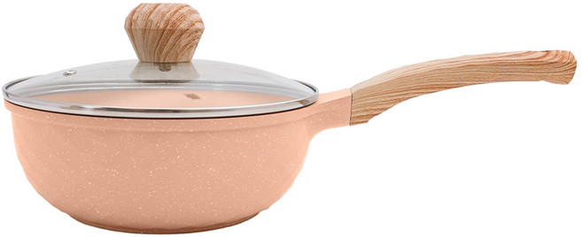 WOKY 沃廚 台灣公司貨 極簡日日溫潤陶瓷不沾鍋 炒鍋 含蓋 不挑爐具 IH適用 粉色, 22cm, 1個