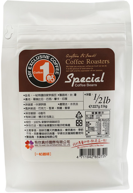 一帖咖啡 Special 咖啡豆, 咖啡豆(無研磨), 227g, 1包